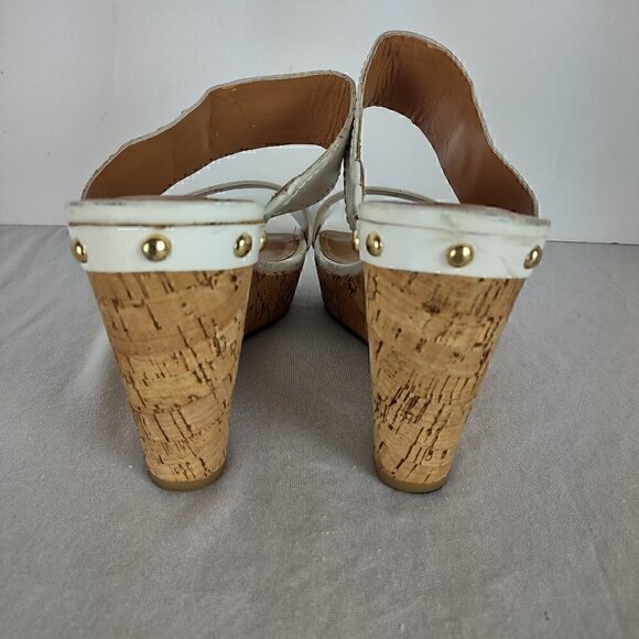 Tommy Hilfiger Madasen Cork Wedge White Leather 3.5 Heel Shoes Size 9.5 - Picture 3 of 11